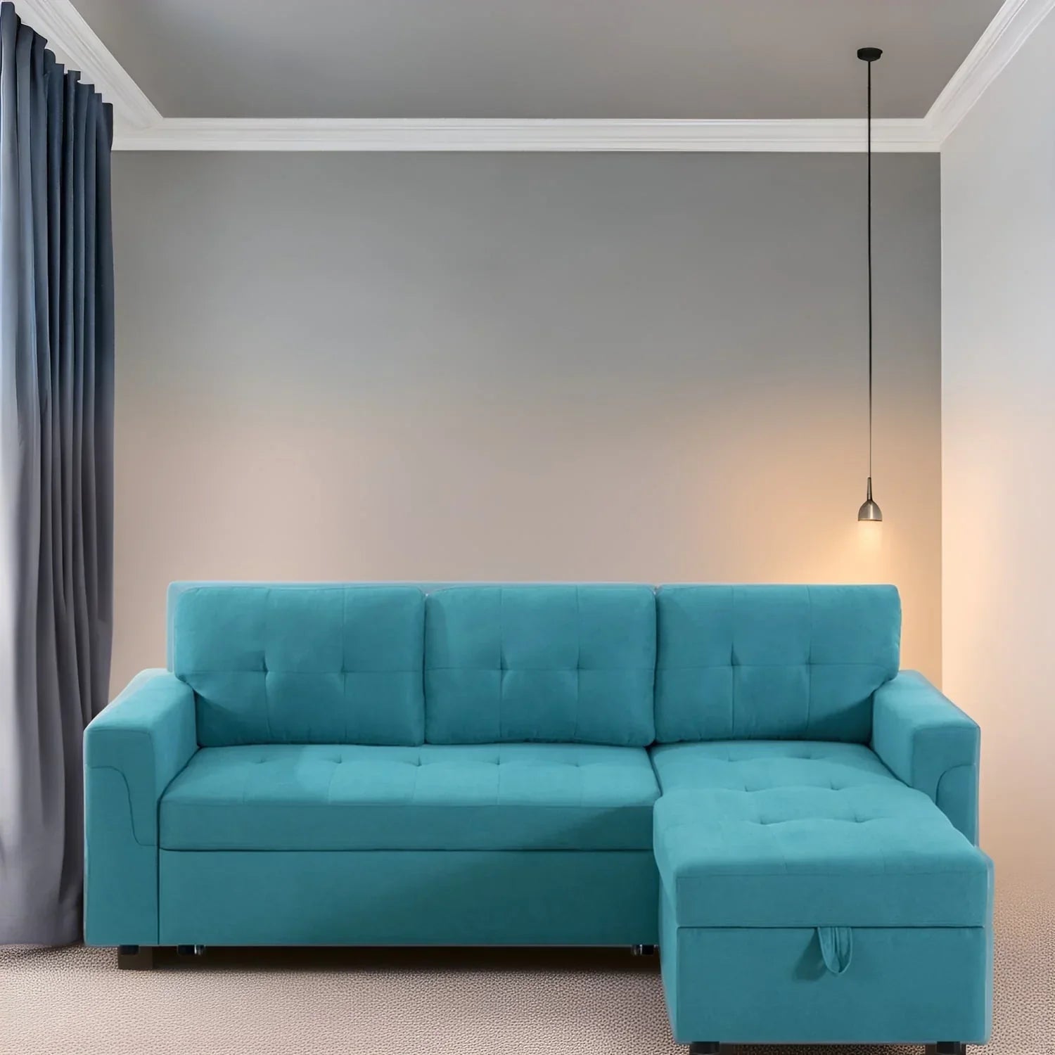Canapé d'angle réversible convertible avec lit gigogne, méridienne de rangement et pieds durables