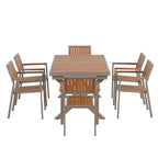 Ensemble de salle à manger d'extérieur extensible 7 pièces avec table extensible et 6 fauteuils