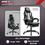 Chaise de jeu style course BOSSIN, fauteuil gamer grande taille 300 lb, chaise d'ordinateur à dossier haut