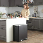 SONGMICS Poubelle double, 60L, en acier inoxydable, noire