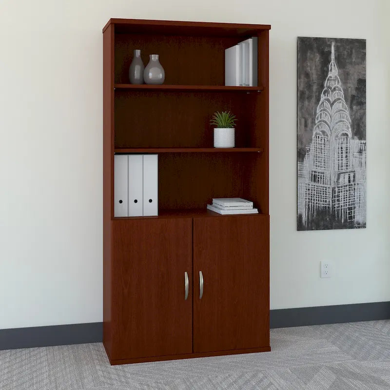 Bibliothèque à 5 étagères de 36 po avec portes – Meuble de rangement de bureau fermé pour la maison ou le commerce
