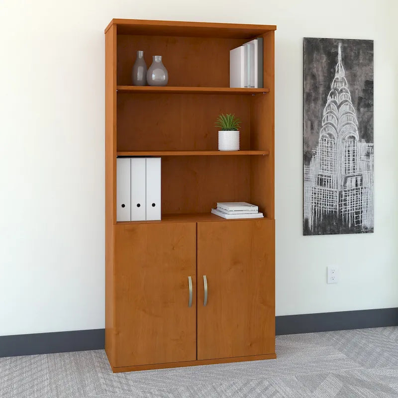 Bibliothèque à 5 étagères de 36 po avec portes – Meuble de rangement de bureau fermé pour la maison ou le commerce