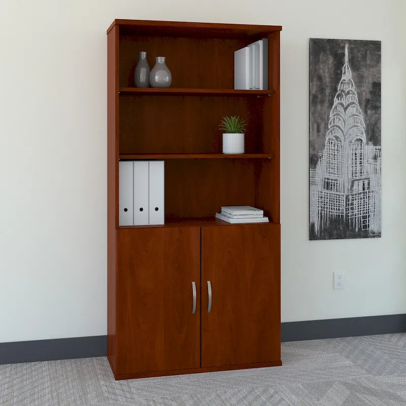 Bibliothèque à 5 étagères de 36 po avec portes – Meuble de rangement de bureau fermé pour la maison ou le commerce