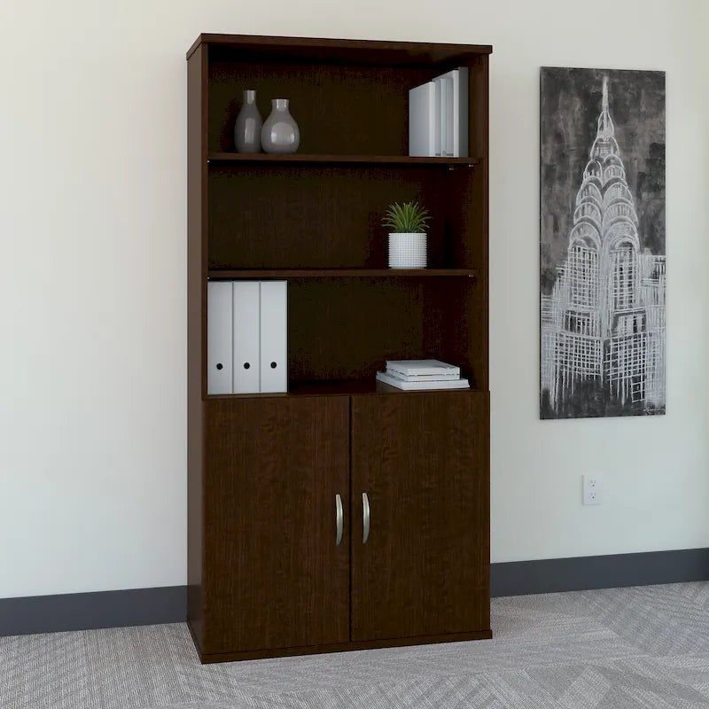 Bibliothèque à 5 étagères de 36 po avec portes – Meuble de rangement de bureau fermé pour la maison ou le commerce
