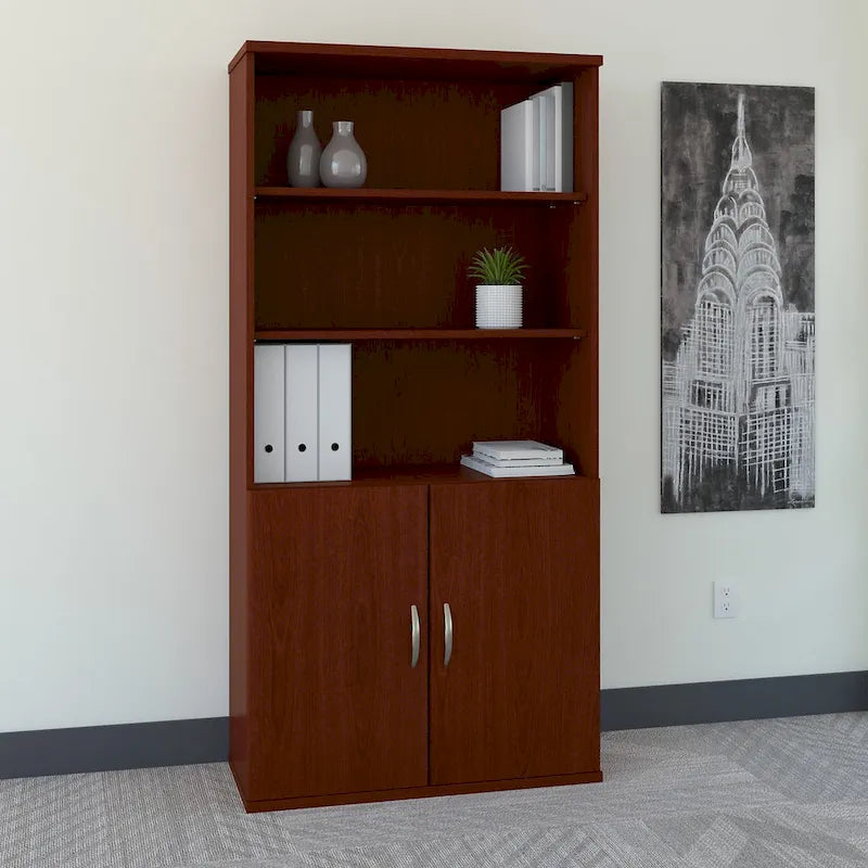 Bibliothèque à 5 étagères de 36 po avec portes – Meuble de rangement de bureau fermé pour la maison ou le commerce