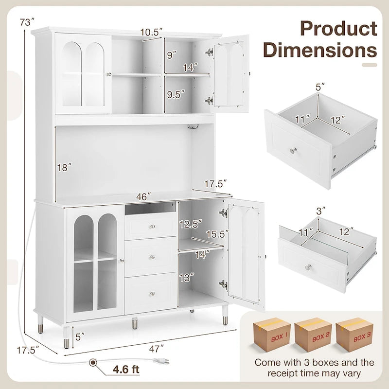 Meuble de rangement de cuisine de 185 cm de haut – Armoire autoportante avec étagères réglables