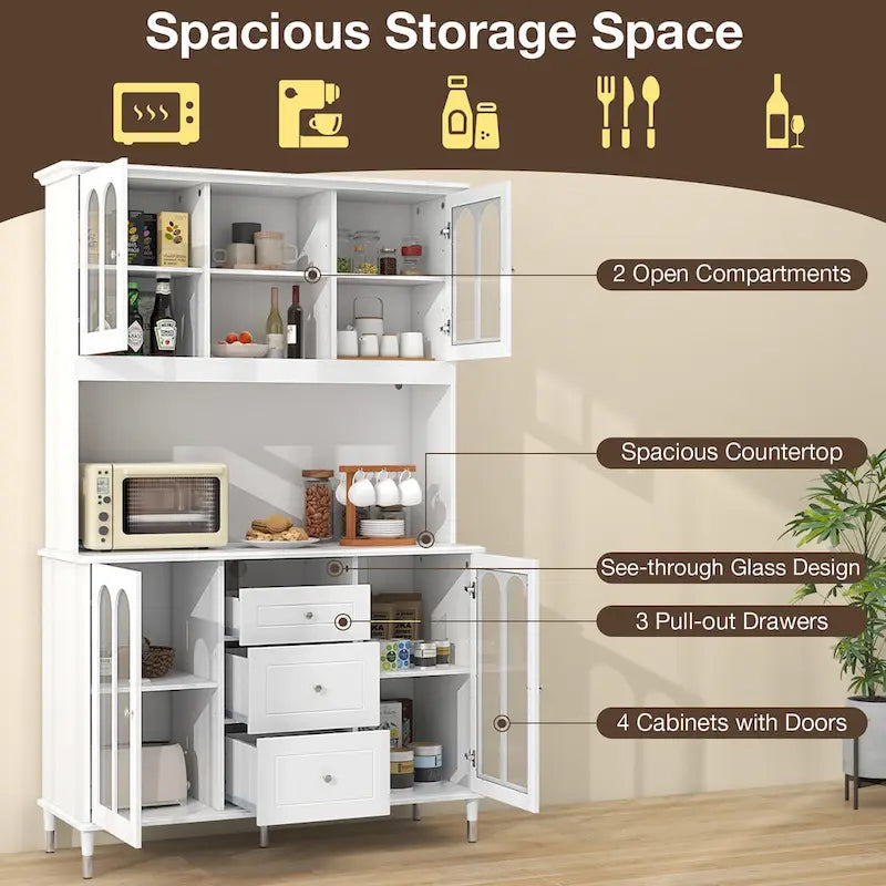 Meuble de rangement de cuisine de 185 cm de haut – Armoire autoportante avec étagères réglables
