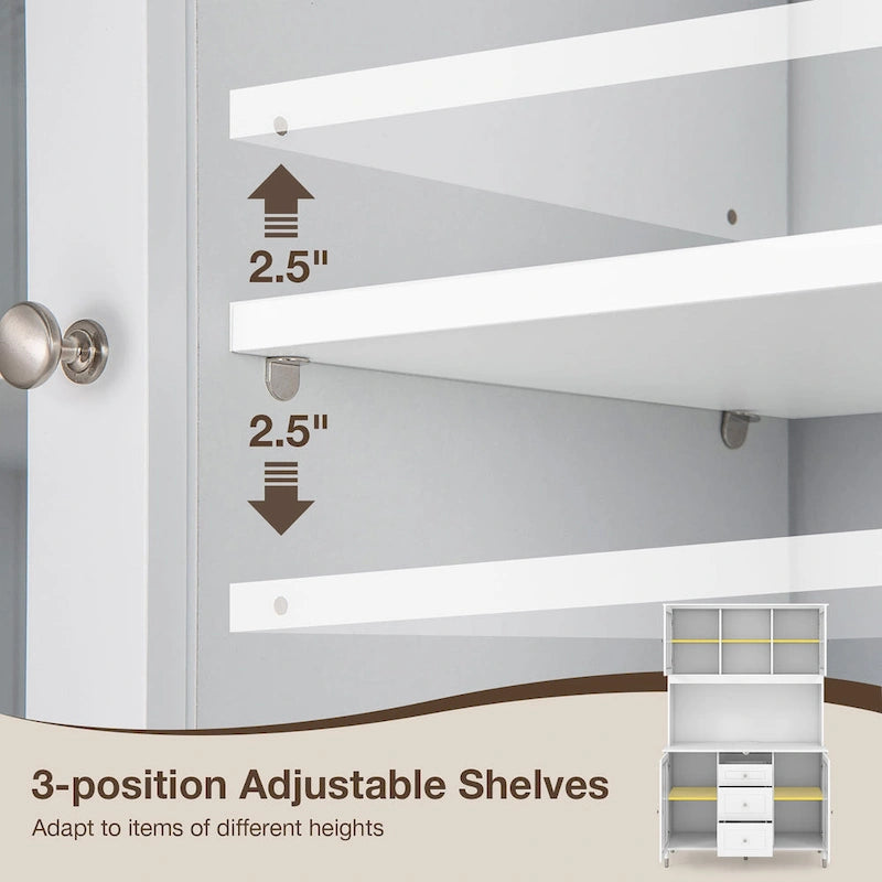 Meuble de rangement de cuisine de 185 cm de haut – Armoire autoportante avec étagères réglables
