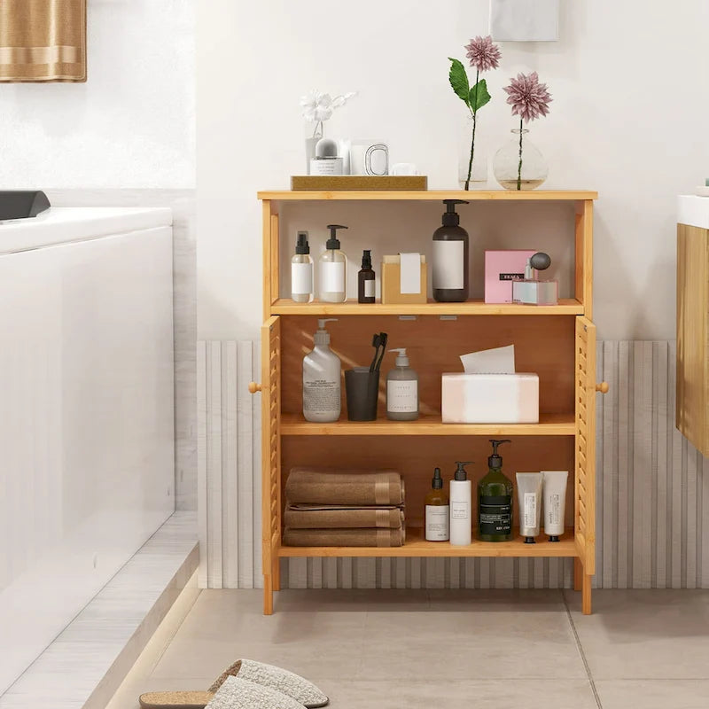 Meuble de rangement éco-responsable en bambou – Organisateur autoportant pour salle de bain ou chambre à coucher