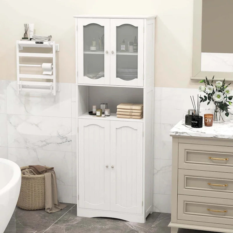 Meuble de rangement de salle de bain autoportant de 164 cm de haut avec étagères – Meuble de rangement au sol