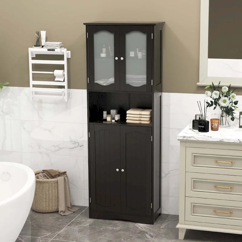 Meuble de rangement de salle de bain autoportant de 164 cm de haut avec étagères – Meuble de rangement au sol