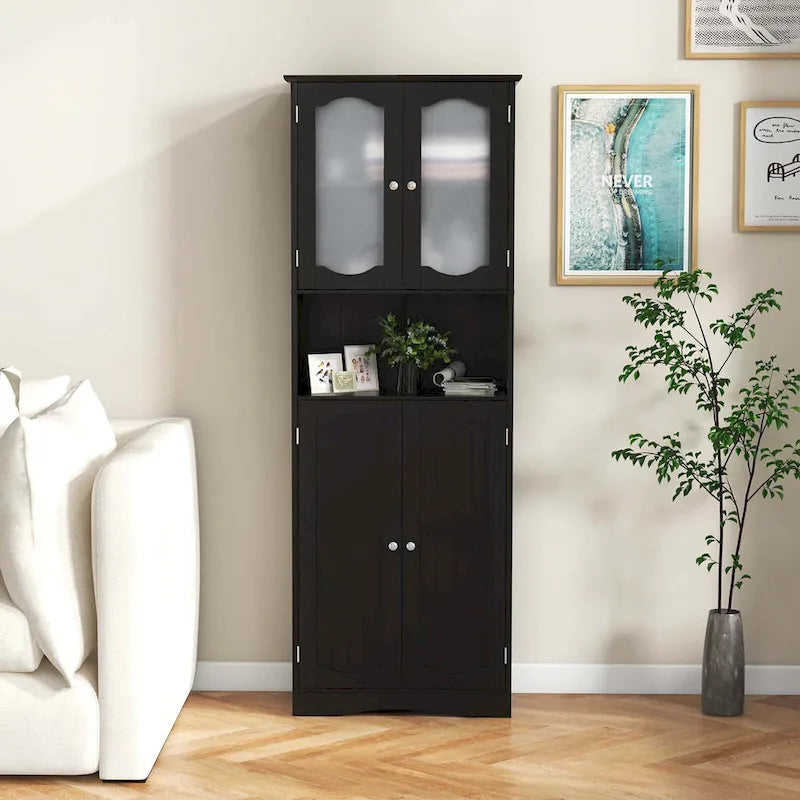 Meuble de rangement de salle de bain autoportant de 164 cm de haut avec étagères – Meuble de rangement au sol