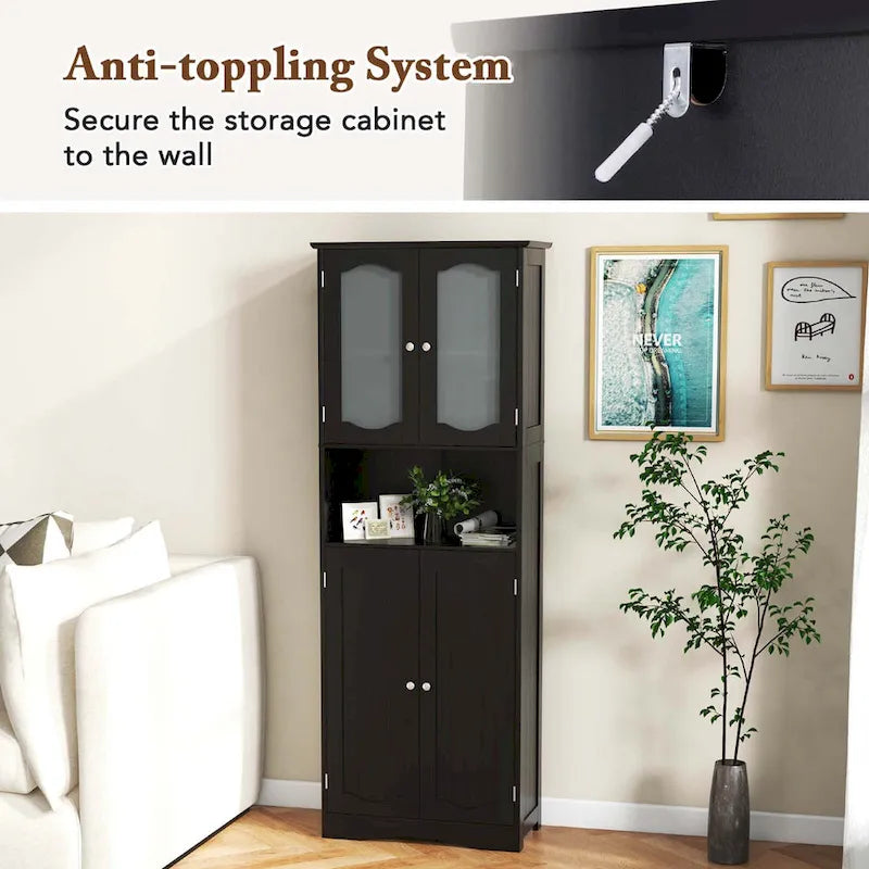 Meuble de rangement de salle de bain autoportant de 164 cm de haut avec étagères – Meuble de rangement au sol