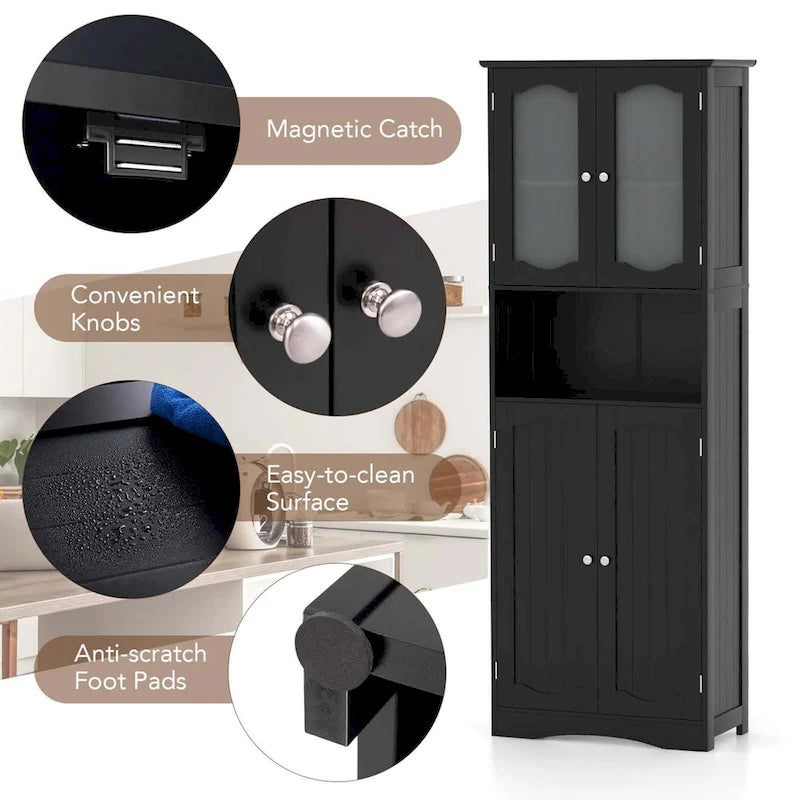 Meuble de rangement de salle de bain autoportant de 164 cm de haut avec étagères – Meuble de rangement au sol