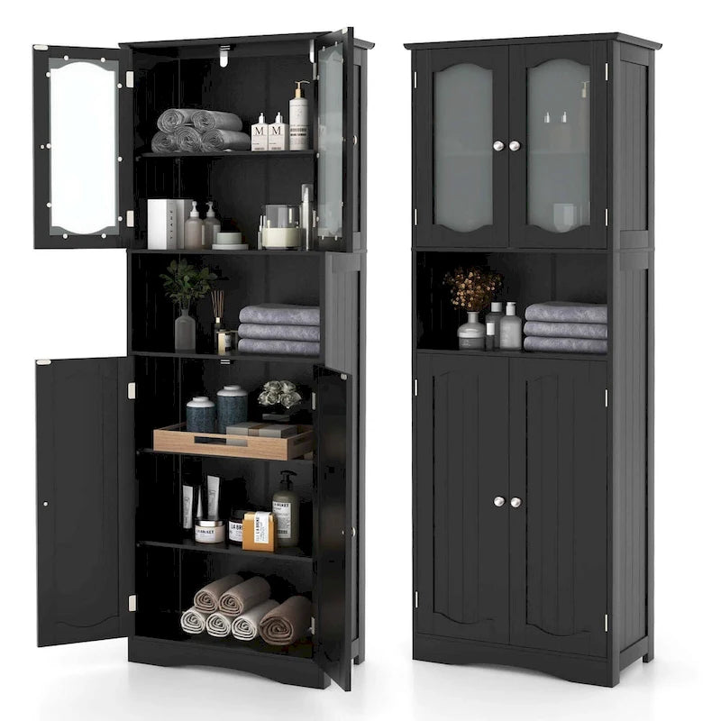 Meuble de rangement de salle de bain autoportant de 164 cm de haut avec étagères – Meuble de rangement au sol
