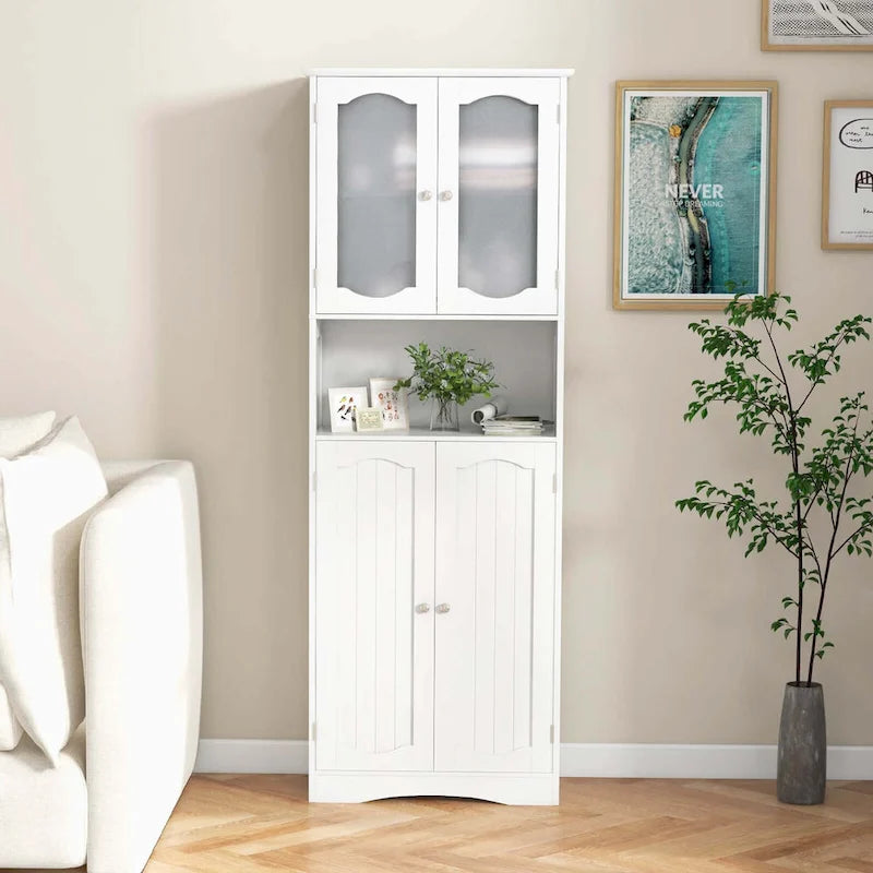 Meuble de rangement de salle de bain autoportant de 164 cm de haut avec étagères – Meuble de rangement au sol