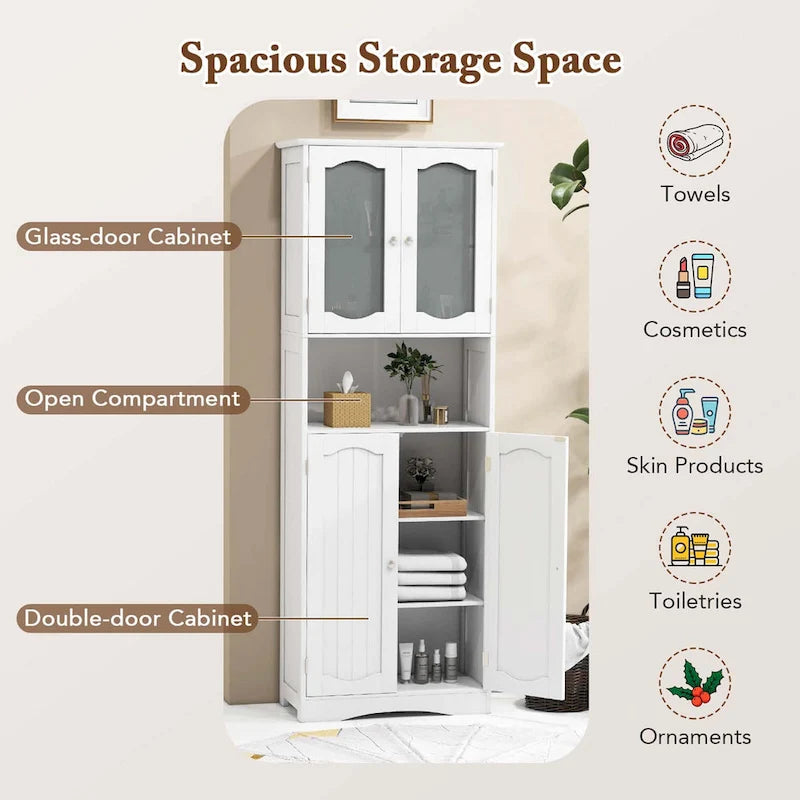 Meuble de rangement de salle de bain autoportant de 164 cm de haut avec étagères – Meuble de rangement au sol