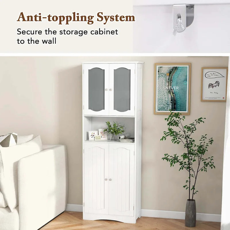 Meuble de rangement de salle de bain autoportant de 164 cm de haut avec étagères – Meuble de rangement au sol