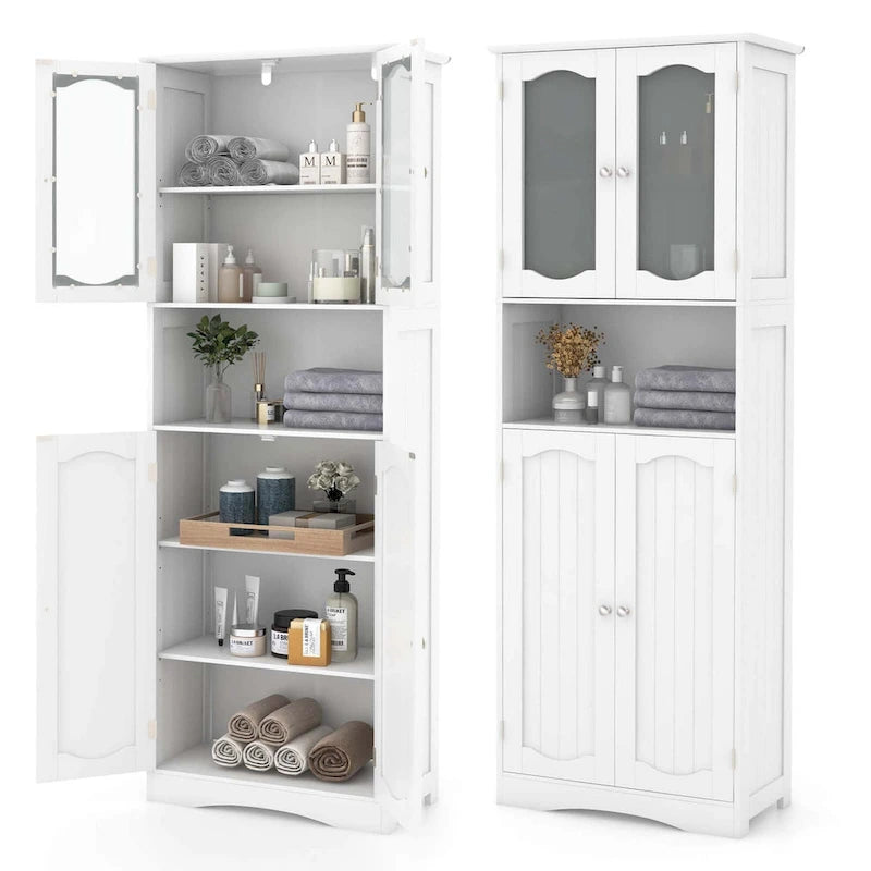 Meuble de rangement de salle de bain autoportant de 164 cm de haut avec étagères – Meuble de rangement au sol