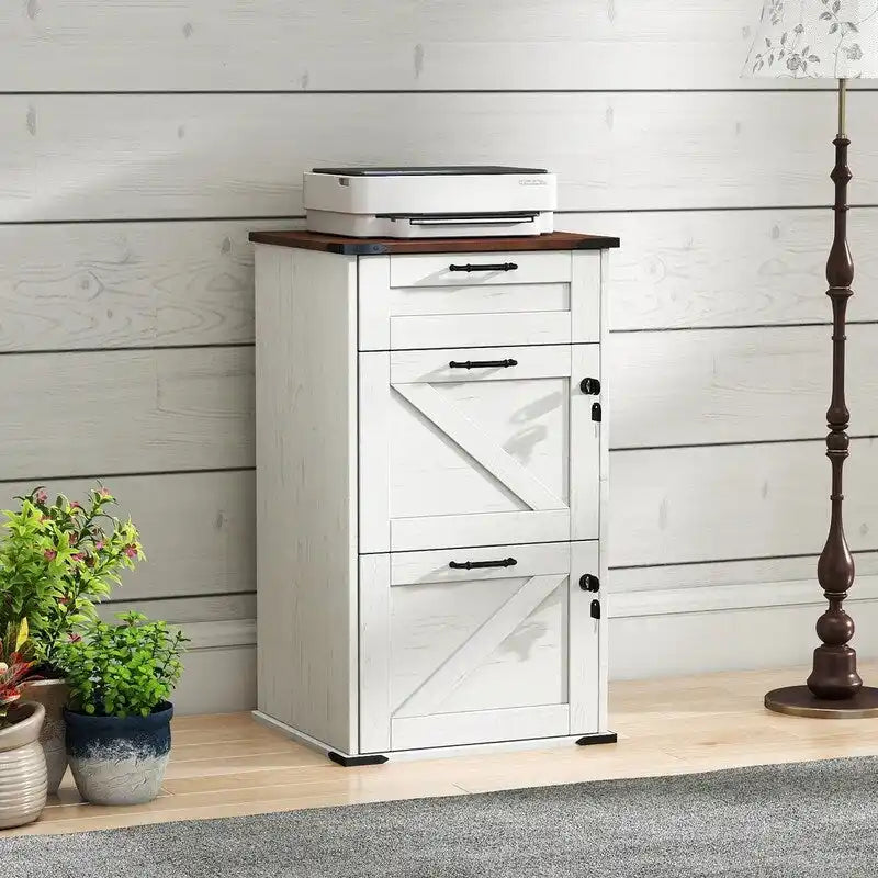 Porte de Grange en Bois 3 Tiroirs avec Serrure 78 cm H