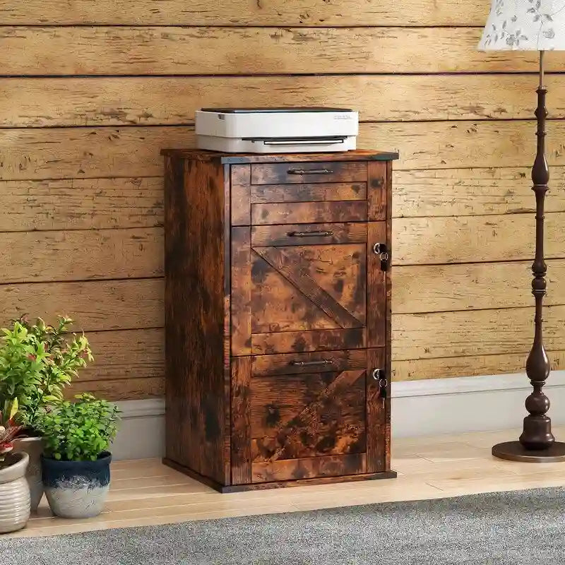 Porte de Grange en Bois 3 Tiroirs avec Serrure 78 cm H