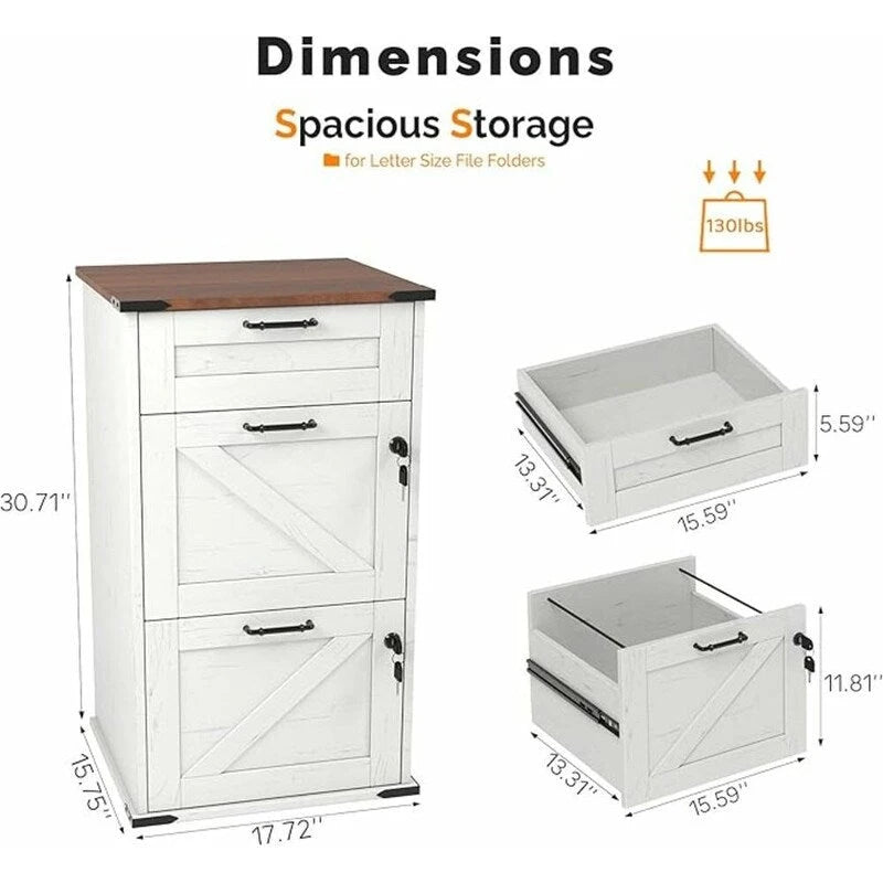 Porte de Grange en Bois 3 Tiroirs avec Serrure 78 cm H