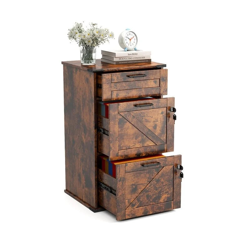 Porte de Grange en Bois 3 Tiroirs avec Serrure 78 cm H