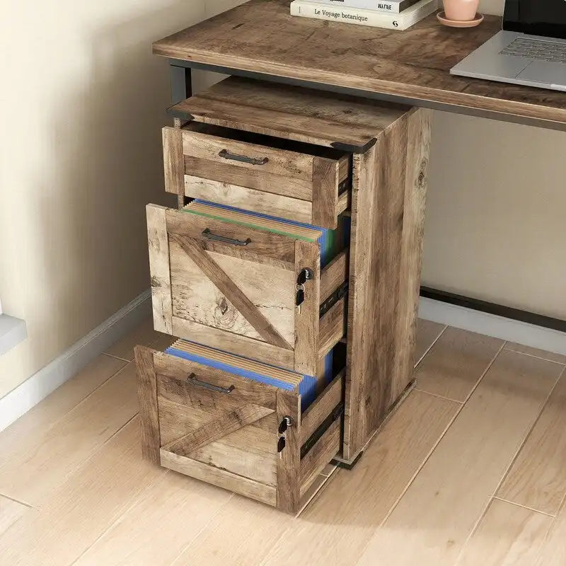Porte de Grange en Bois 3 Tiroirs avec Serrure 78 cm H