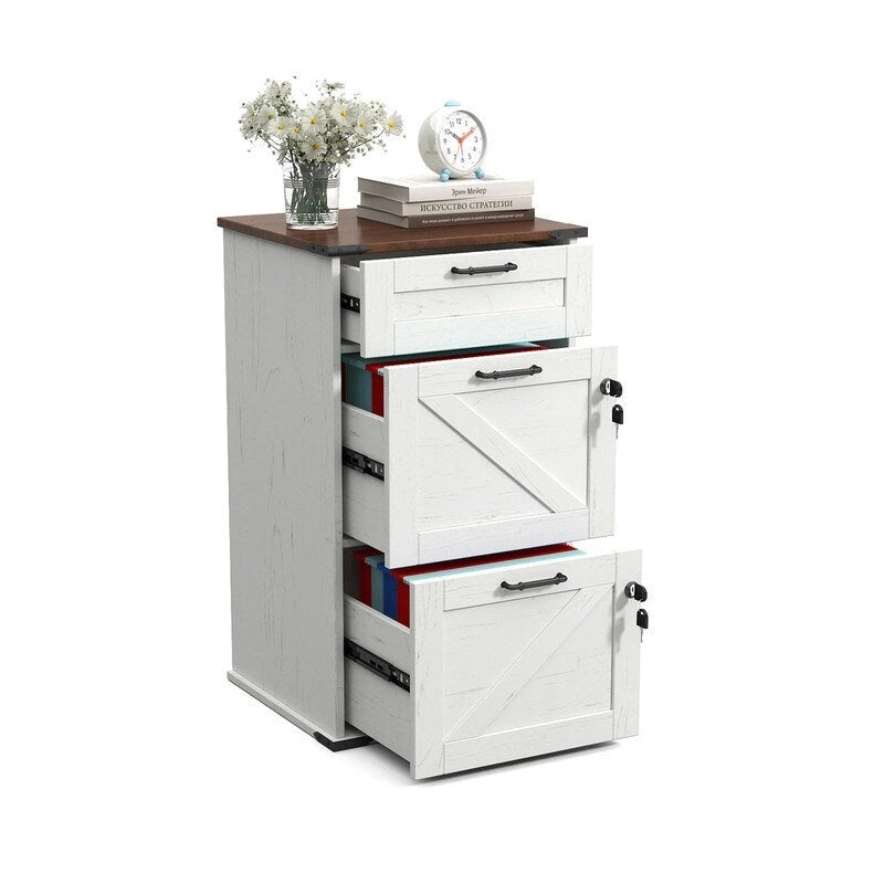 Porte de Grange en Bois 3 Tiroirs avec Serrure 78 cm H