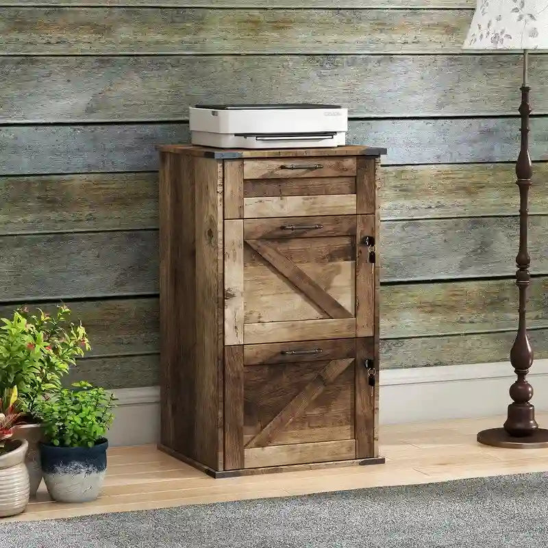 Porte de Grange en Bois 3 Tiroirs avec Serrure 78 cm H
