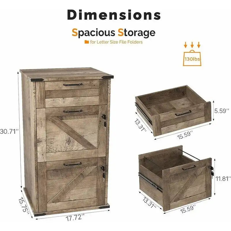 Porte de Grange en Bois 3 Tiroirs avec Serrure 78 cm H