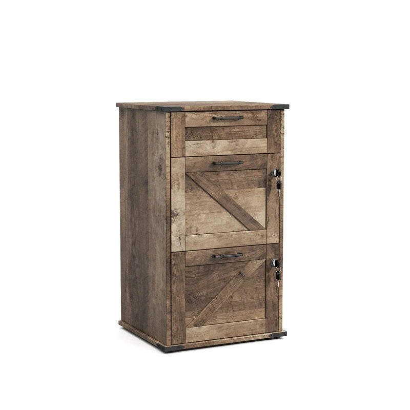 Porte de Grange en Bois 3 Tiroirs avec Serrure 78 cm H