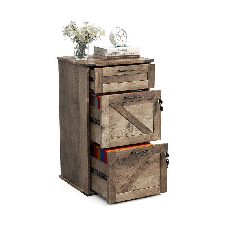 Porte de Grange en Bois 3 Tiroirs avec Serrure 78 cm H