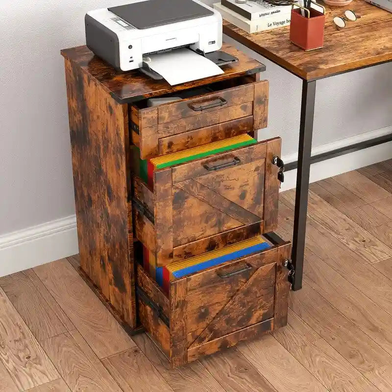 Porte de Grange en Bois 3 Tiroirs avec Serrure 78 cm H