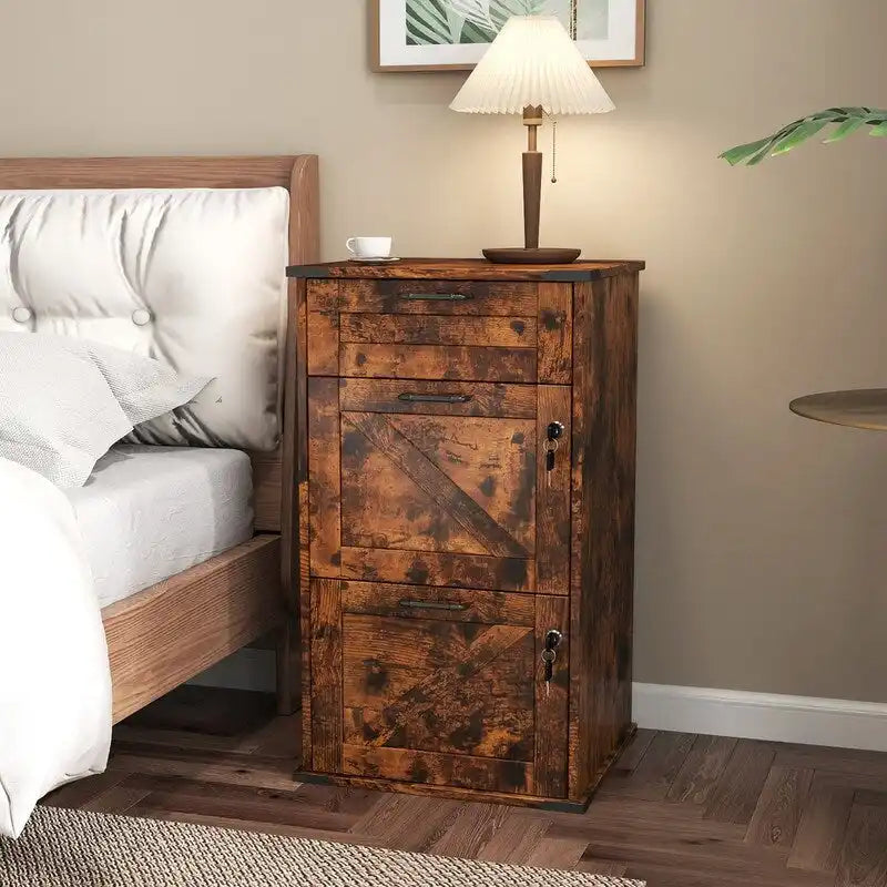 Porte de Grange en Bois 3 Tiroirs avec Serrure 78 cm H