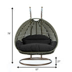 LeisureMod Fauteuil suspendu œuf 2 places avec support - Balançoire / hamac de patio en rotin osier pour extérieur/intérieur avec coussins