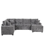 Canapé d'angle en chenille convertible, canapé-lit en forme de L avec pouf de rangement, 3 oreillers et dispositifs de charge