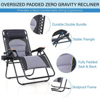 Fauteuil de relaxation zéro gravité XL surdimensionné rembourré avec accoudoirs plus larges et porte-gobelet réglable - N/A