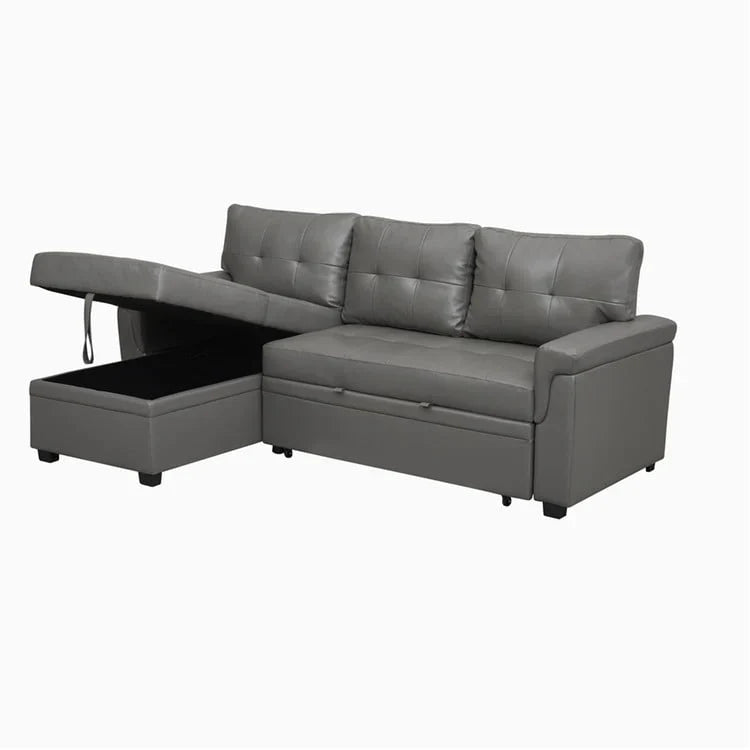 Canapé d'angle réversible convertible avec lit gigogne, méridienne de rangement et pieds durables