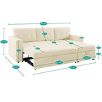Canapé d'angle réversible convertible avec lit gigogne, méridienne de rangement et pieds durables