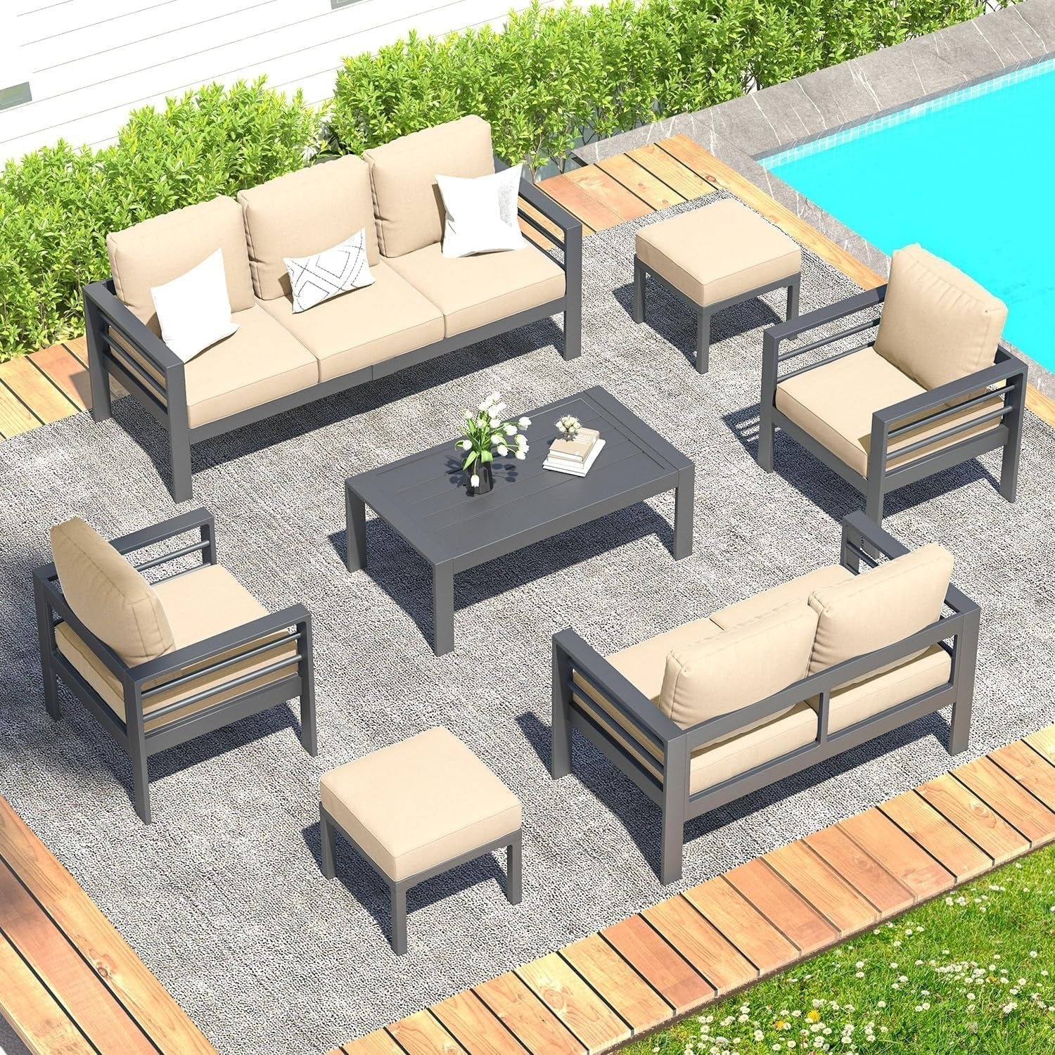 AECOJOY Ensemble de 7 Meubles de Jardin en Aluminium pour Extérieur