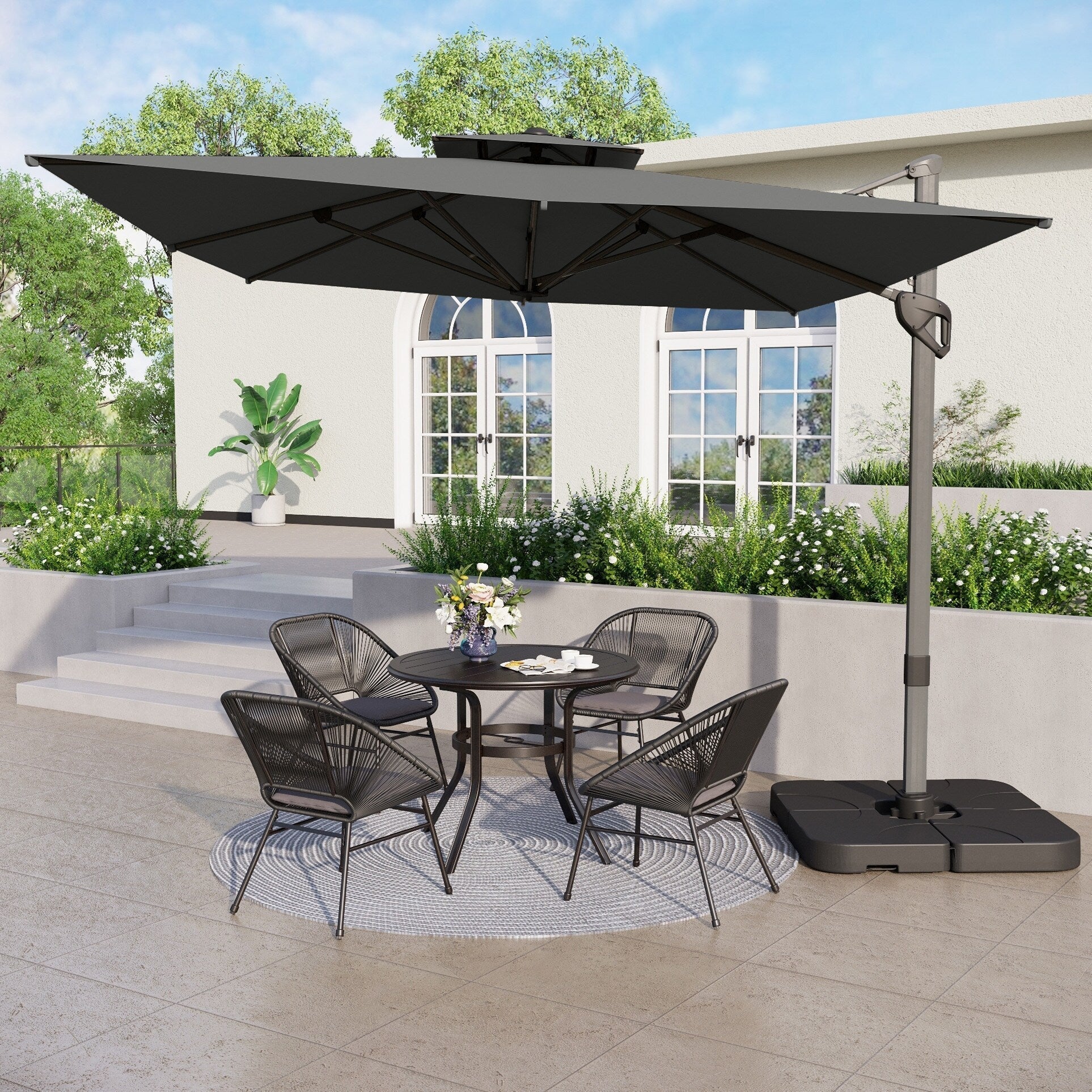 MAISON ARTS Parasol déporté hydraulique automatique 3,6 m avec mât en aluminium et rotation à 360 degrés