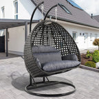 LeisureMod Fauteuil suspendu œuf 2 places avec support - Balançoire / hamac de patio en rotin osier pour extérieur/intérieur avec coussins