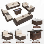 Ensemble de mobilier de jardin 13 pièces avec table brasero de 44 pouces