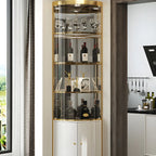 Vitrine d'angle arrondie en métal doré, verre et finition brillante Glam
