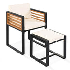 Ensemble de salle à manger d'extérieur 18 pièces en bois d'acacia, 8 chaises rembourrées, 8 poufs et 2 tables carrées
