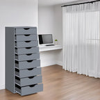 Étroite commode en bois à 9 tiroirs coulissants et étagère de rangement supérieure