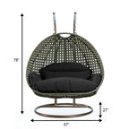 Fauteuil suspendu en forme d'œuf avec support métallique, cadre en osier et coussin – Beige / Bleu anthracite / Blanc / Bleu / Blanc antique / Marron / Toile, 2 places