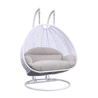 Fauteuil suspendu en forme d'œuf avec support métallique, cadre en osier et coussin – Beige / Bleu anthracite / Blanc / Bleu / Blanc antique / Marron / Toile, 2 places