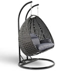 Fauteuil suspendu en forme d'œuf avec support métallique, cadre en osier et coussin – Beige / Bleu anthracite / Blanc / Bleu / Blanc antique / Marron / Toile, 2 places